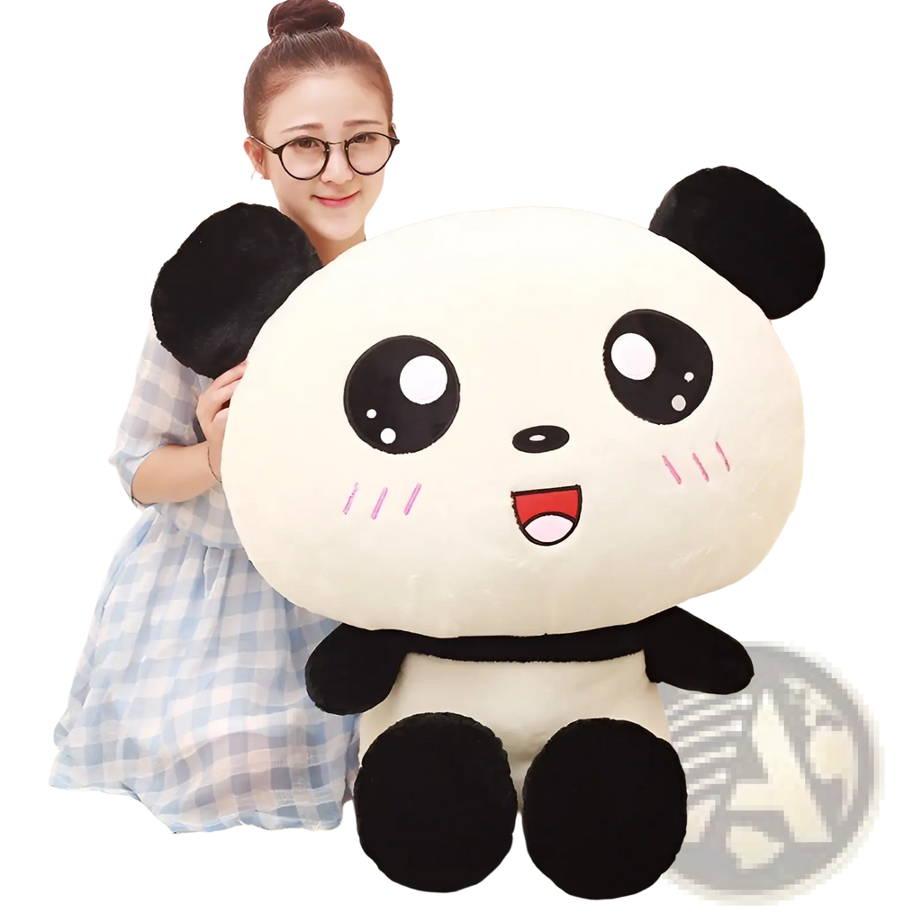 A panda plush pillow soft stuffed animal toy 70cm with white body, black ears and limbs, and cheerful facial features