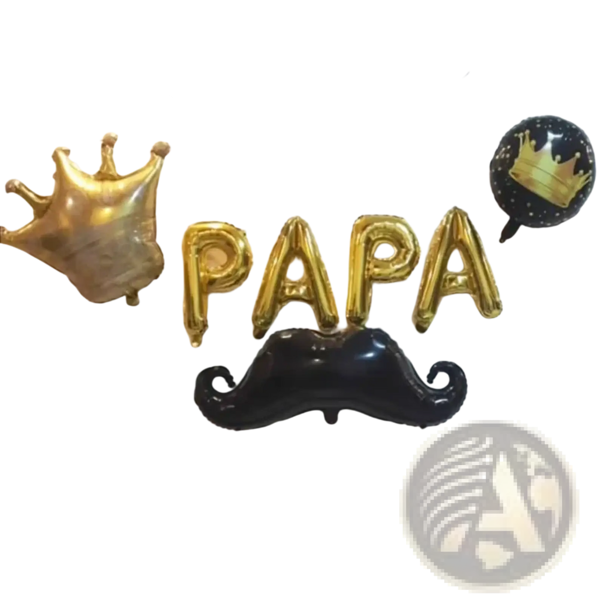 Gold and black foil balloon decoration set spelling papa with crown mustache and birthday banner for fathers day