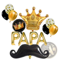 Gold and black foil balloon set with crown mustache and papa letters for papa fathers day decoration set
