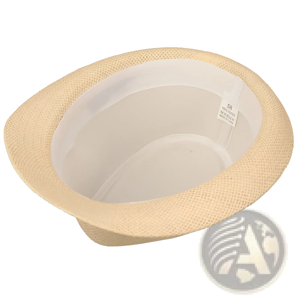 Beige woven straw fedora hat with soft rounded brim and smooth interior lining for parent child sun protection