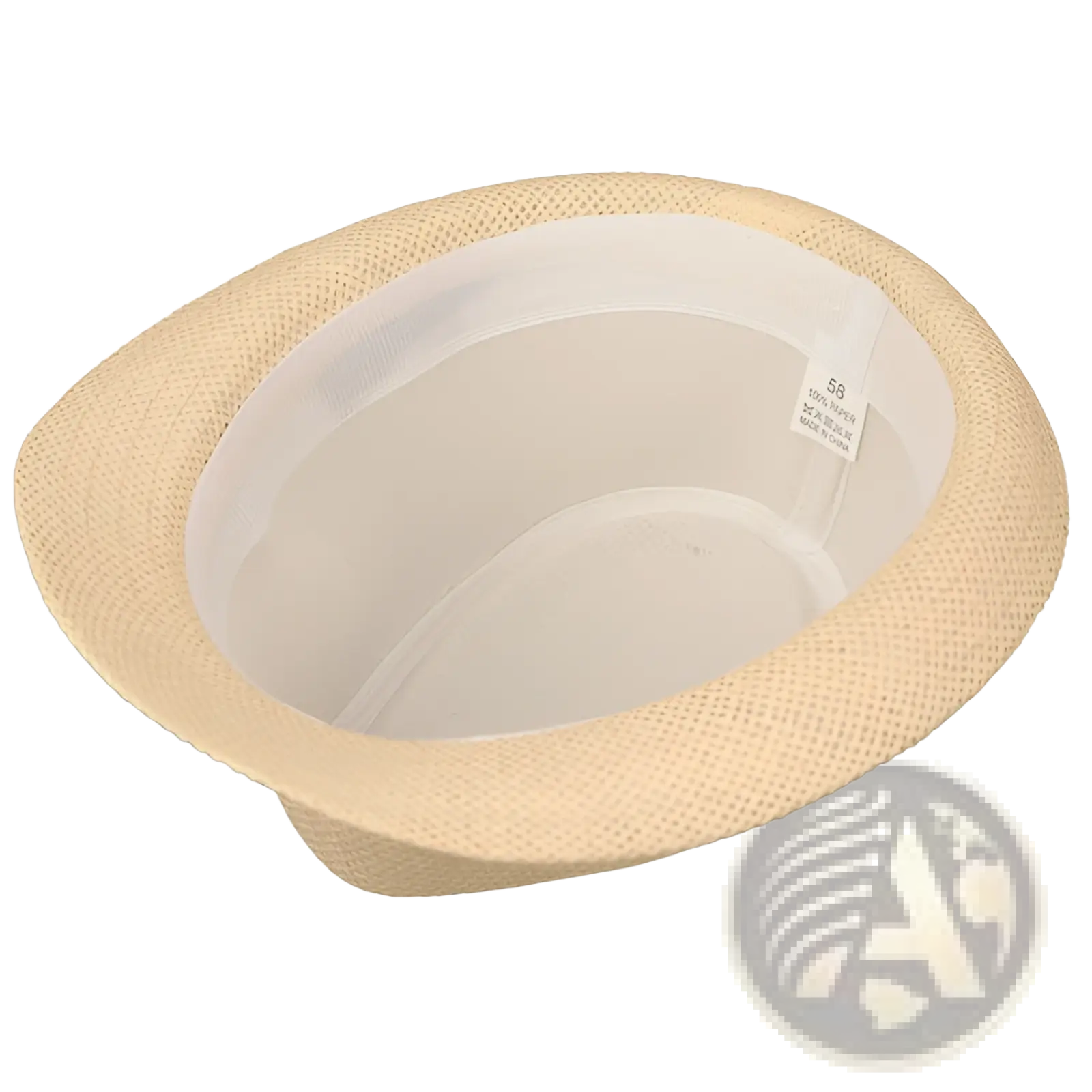 Beige woven straw fedora hat with soft rounded brim and smooth interior lining for parent child sun protection