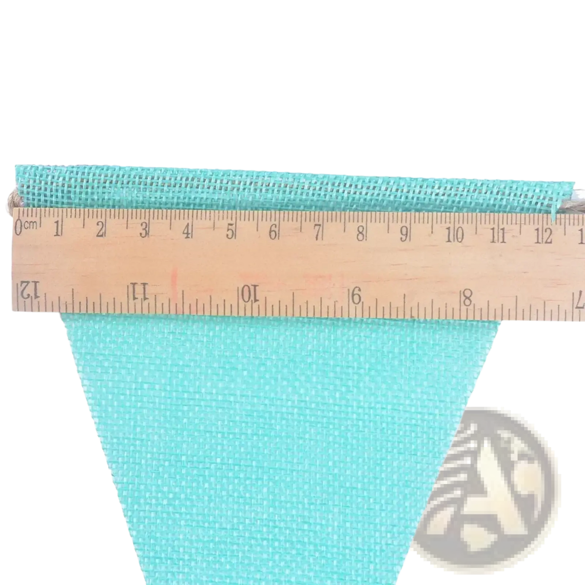 Pastel felt banner garland party decoration featuring a 12 cm wide turquoise burlap ribbon with woven texture