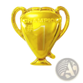 Golden foil balloon shaped like a championship trophy with champion number one embossed in pastel happy birthday letter balloon set daisy print