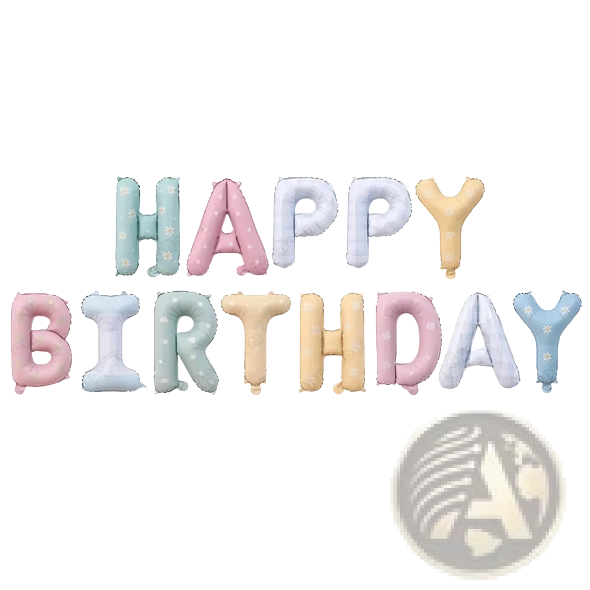 Pastel happy birthday letter balloon set with daisy print featuring soft pastel colors for festive celebrations