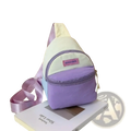 Pastel kids crossbody bag by Qingshe in pastel purple and cream with satin strap lightweight chest pack design