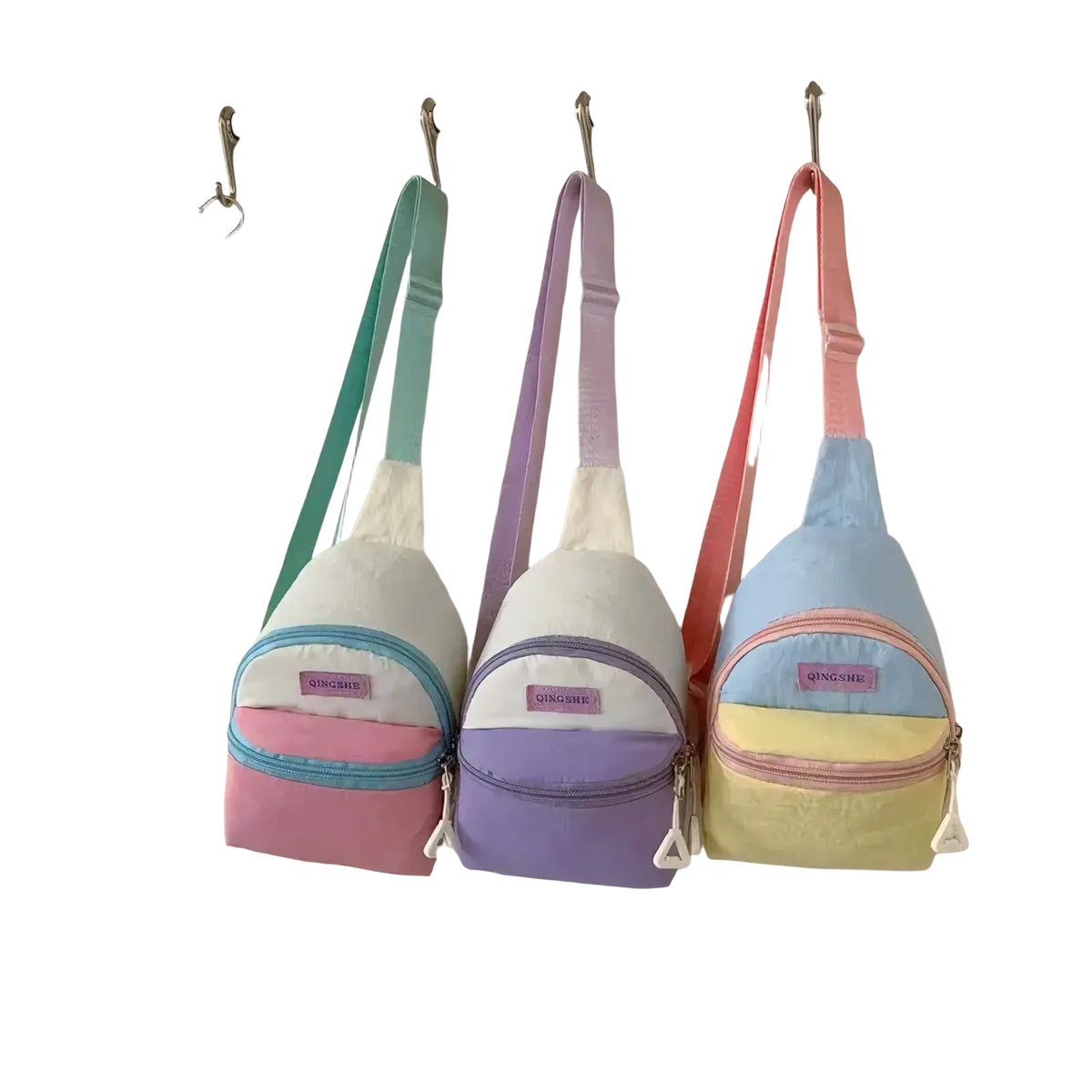 Pastel kids crossbody bag lightweight chest pack featuring soft fabric pastel colors and zipper details