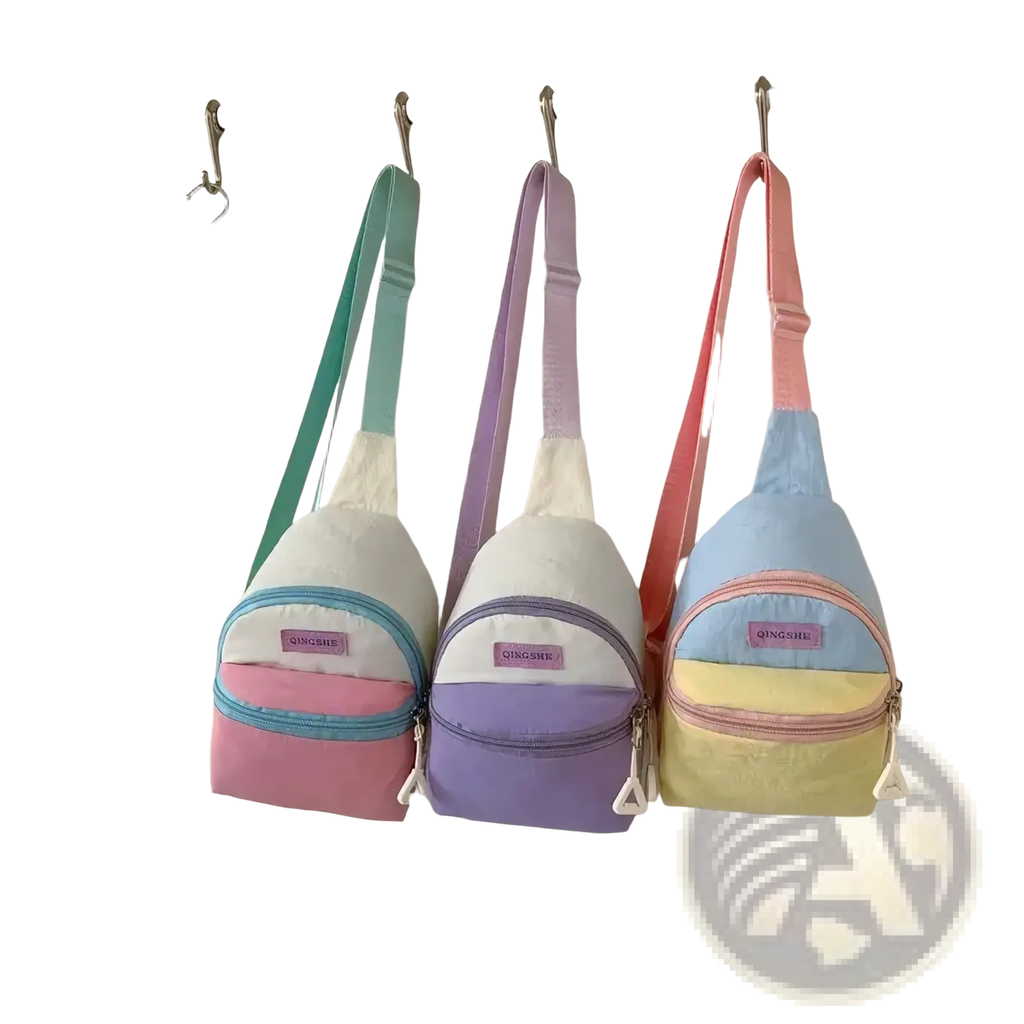 Pastel kids crossbody bag lightweight chest pack featuring soft fabric pastel colors and zipper details