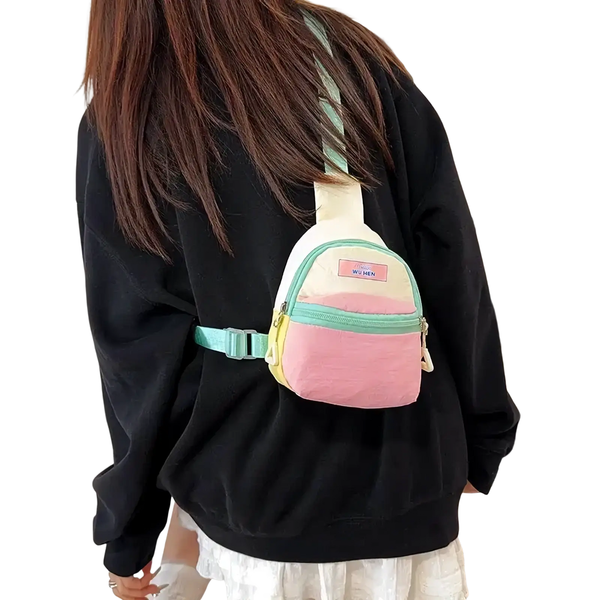Pastel kids crossbody bag lightweight chest pack with soft fabric body and adjustable strap in pastel colors