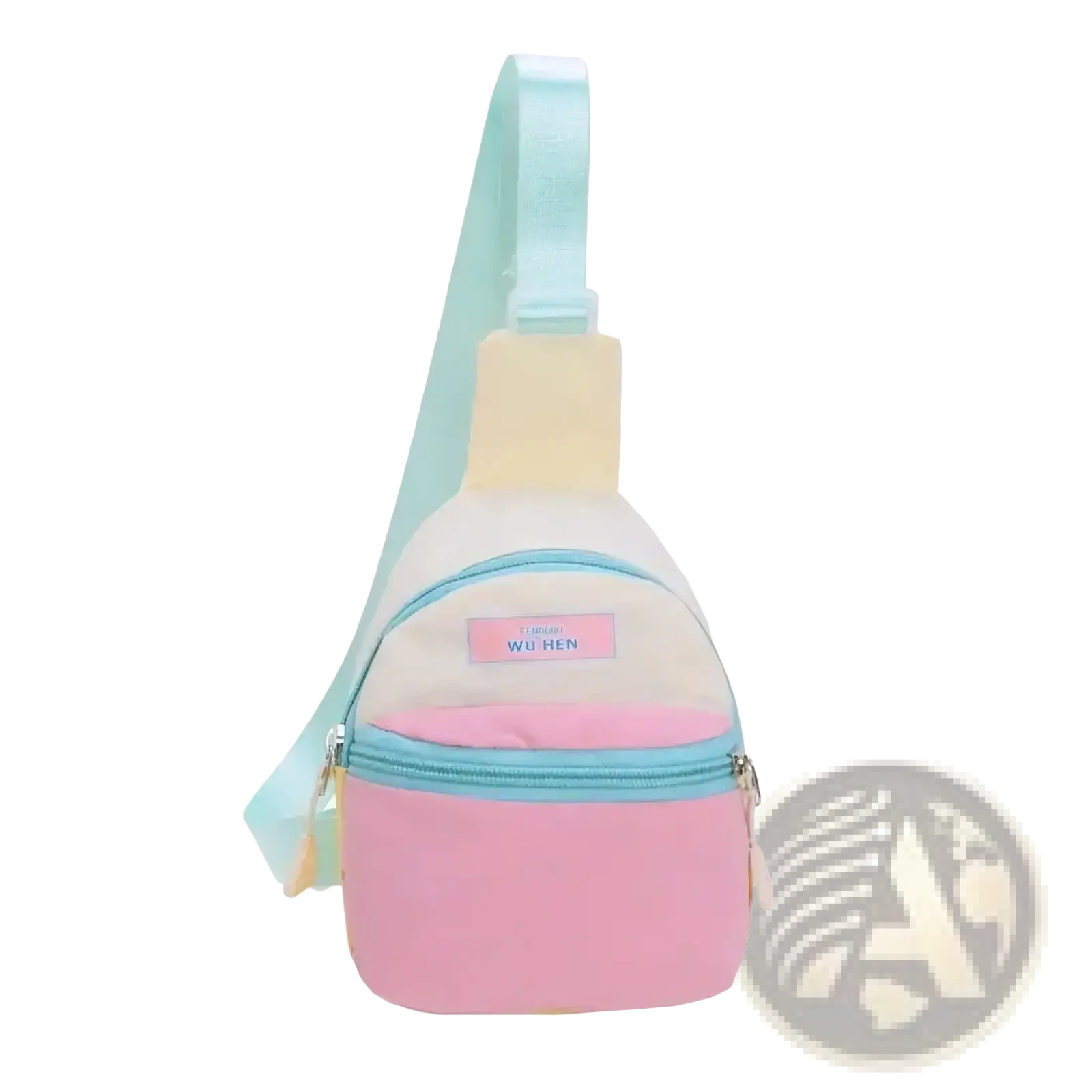 Pastel kids crossbody bag lightweight chest pack in pastel pink cream with mint green strap for easy carrying