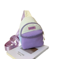 Pastel kids crossbody bag by Qingshe in pastel purple and cream with satin strap lightweight chest pack design