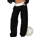 Black wide-leg denim jeans with contrasting stitching and relaxed oversized fit casual pants for women