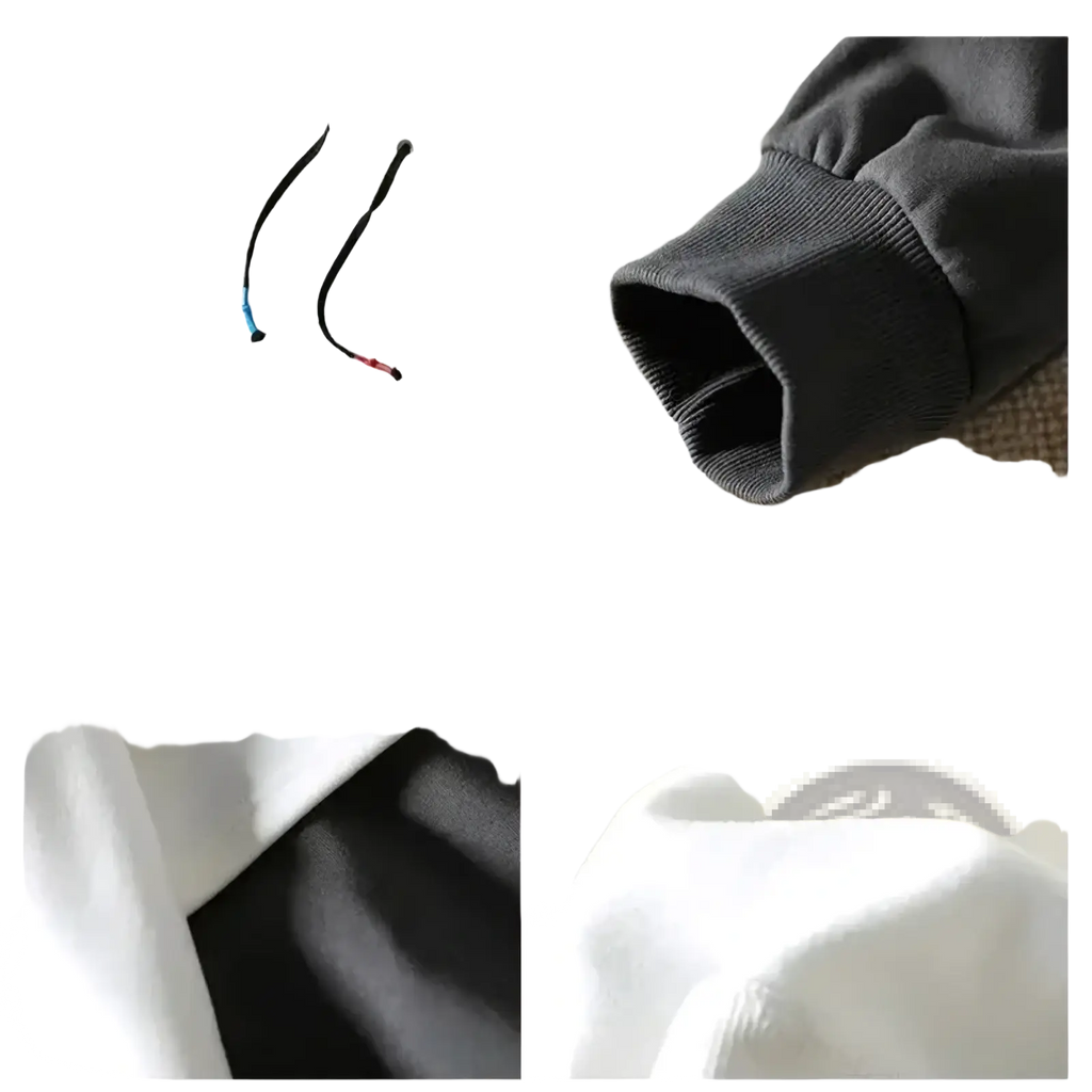 Patchwork zip men hoodie streetwear casual sweatshirt in white with black drawstrings, ribbed cuffs, and dark interior lining
