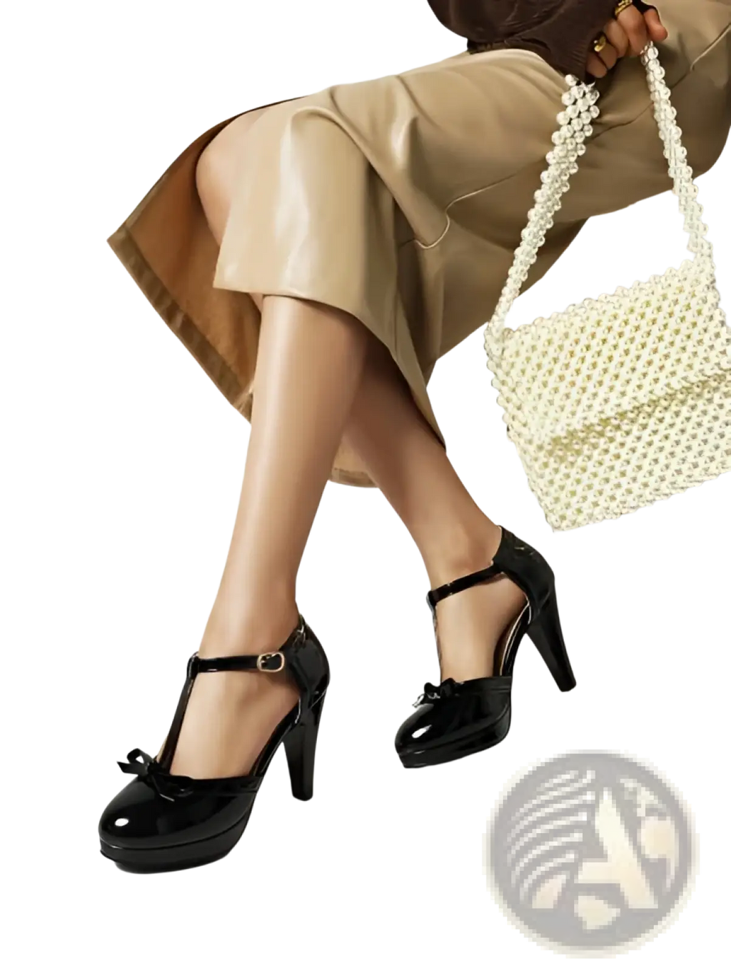Black patent leather t-strap platform high heels featuring a decorative bow at the toe for elegant wear
