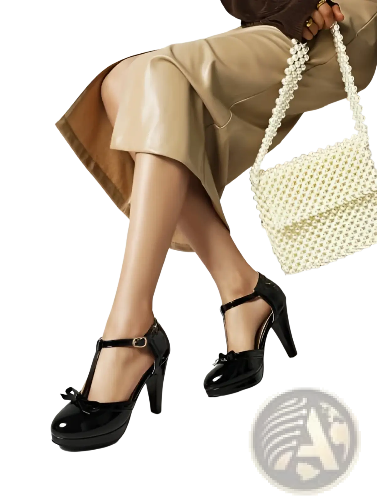Black patent leather t-strap platform high heels featuring a decorative bow at the toe for elegant wear