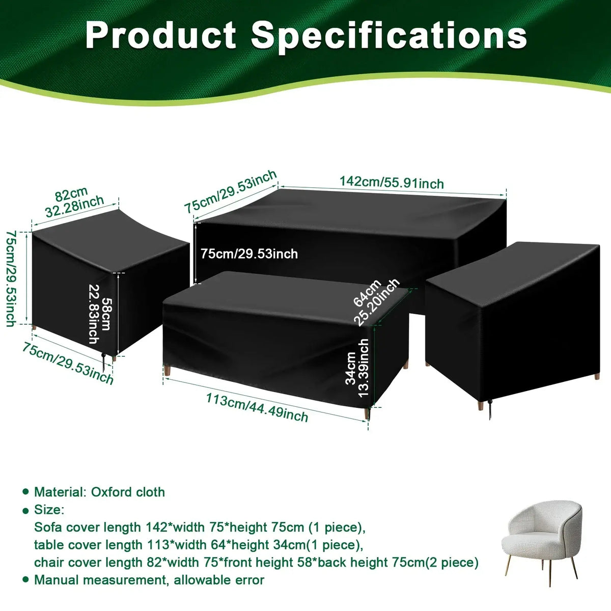 Black oxford cloth heavy duty patio furniture cover set for sofa table and chairs outdoor use