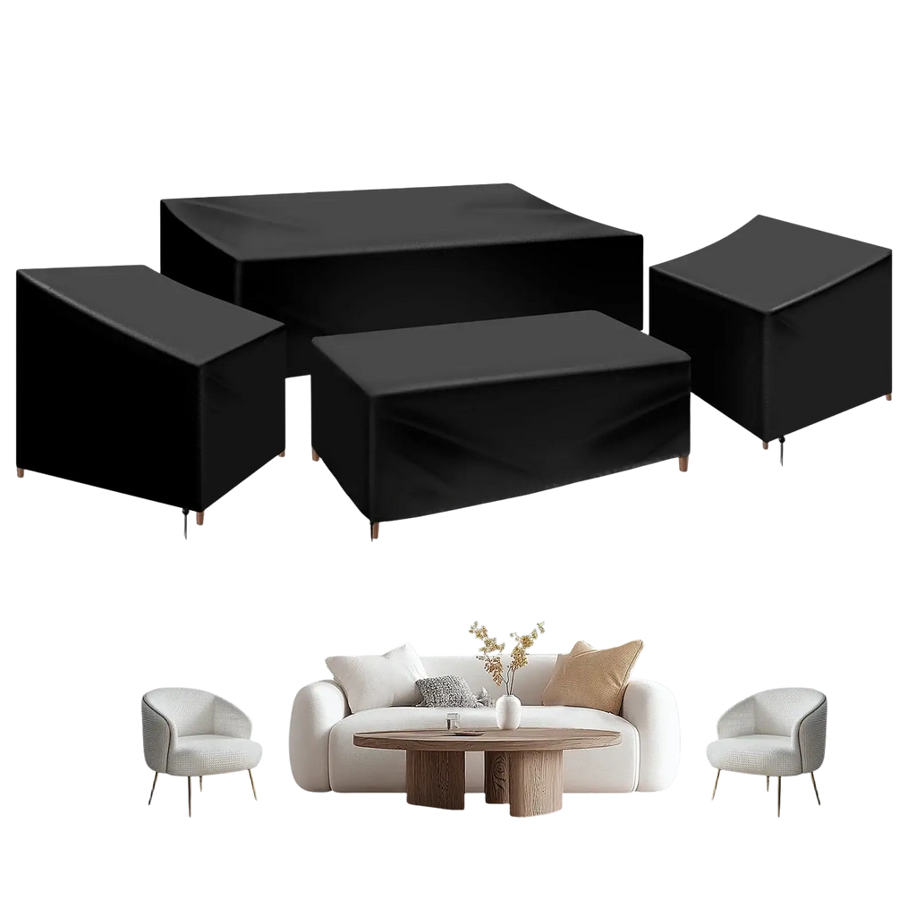 Black heavy duty oxford cloth patio furniture cover set protecting outdoor furniture effectively