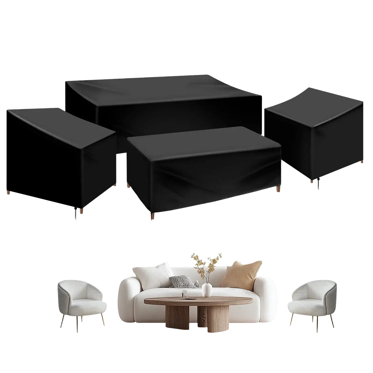 Black heavy duty oxford cloth patio furniture cover set protecting outdoor furniture effectively
