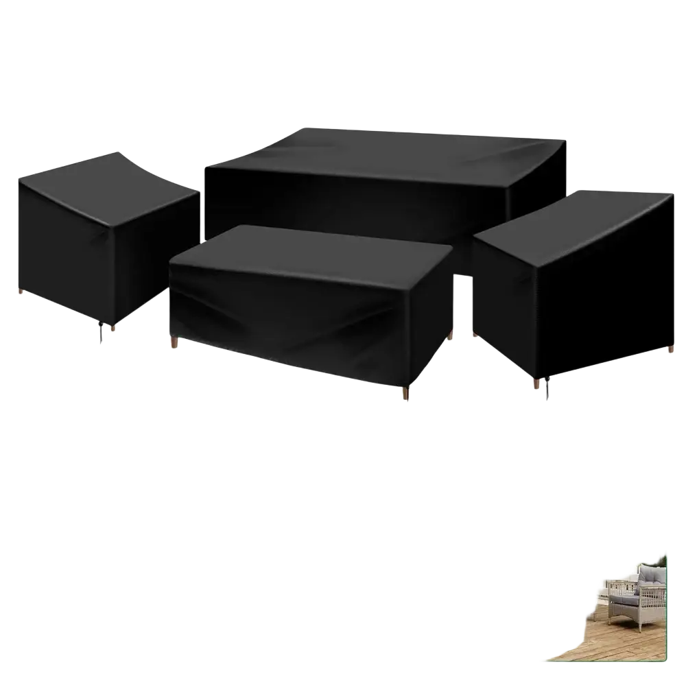 Black heavy duty oxford cloth patio furniture cover set with weather resistant fabric for outdoor furniture protection