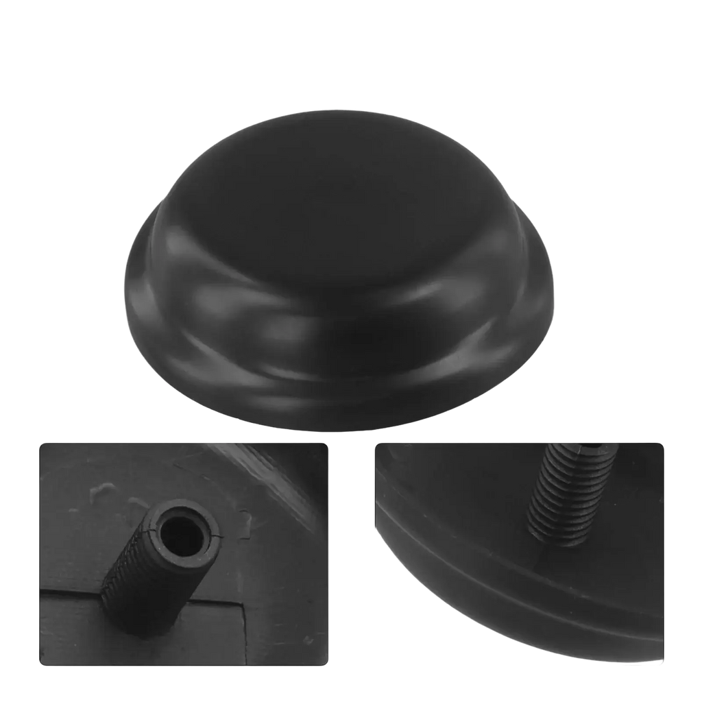 Black rounded plastic patio umbrella replacement hat with threaded screw hole for outdoor patio umbrella mounting