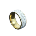 Gold-toned paved zircon wedding engagement ring with wide band densely set with clear sparkling crystals metal ring type