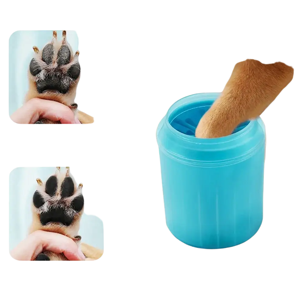 Bright blue plastic paw cleaner brush cup size mini with textured silicone interior for dog foot hygiene