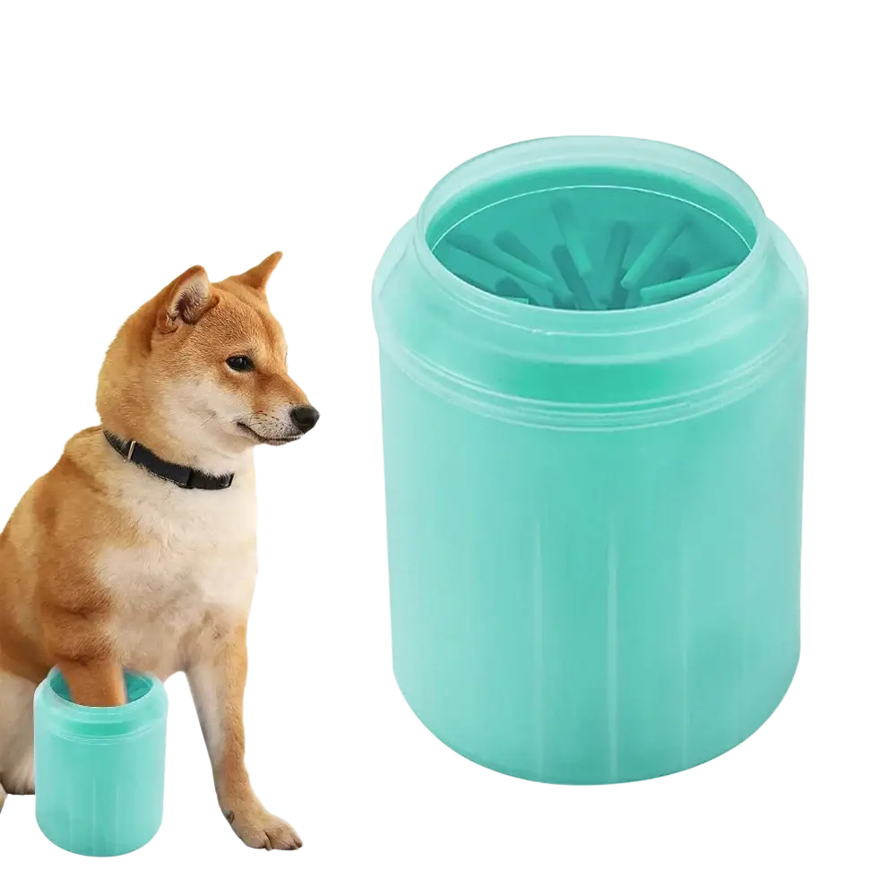 Teal plastic size mini paw cleaner brush cup with internal silicone bristle brush for dog foot washing