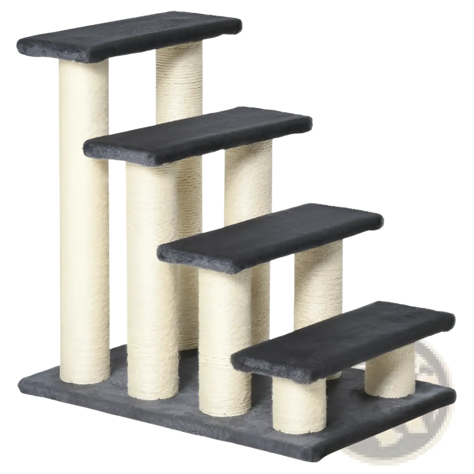 Beige and black pawhut 4-step cat stairs with sisal wrapped posts and four ascending platforms for scratching and climbing