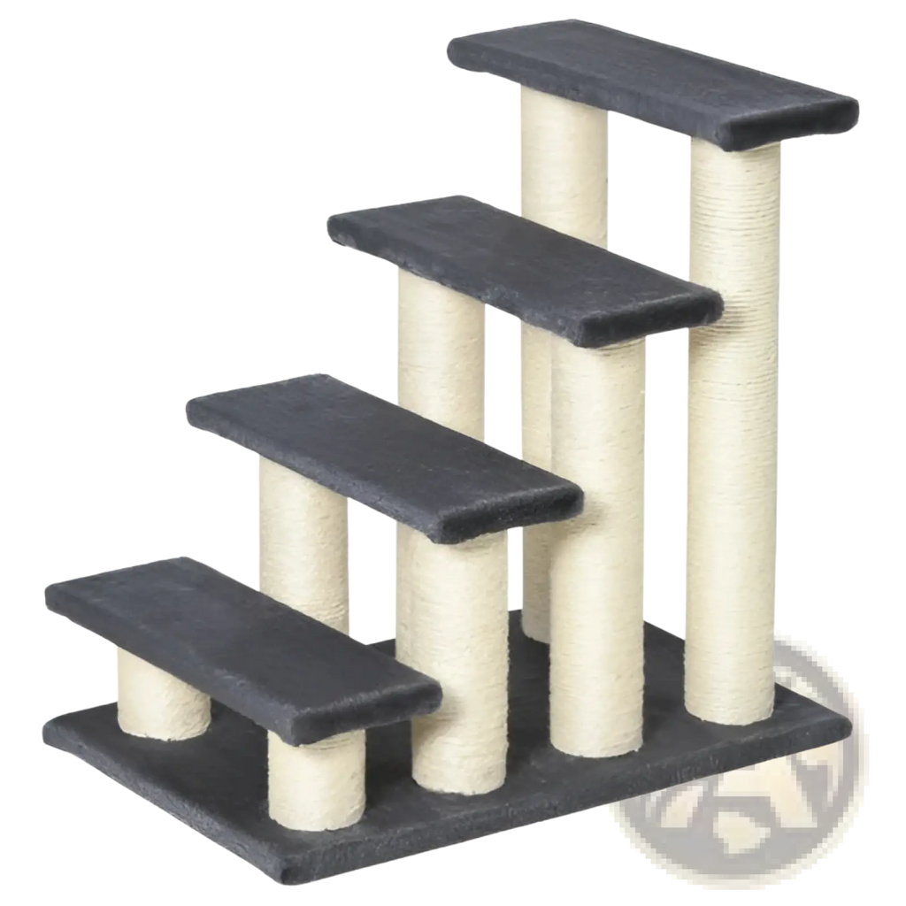 Pawhut 4-step cat stairs and sisal scratching post in black with beige sisal columns and ascending steps for cats