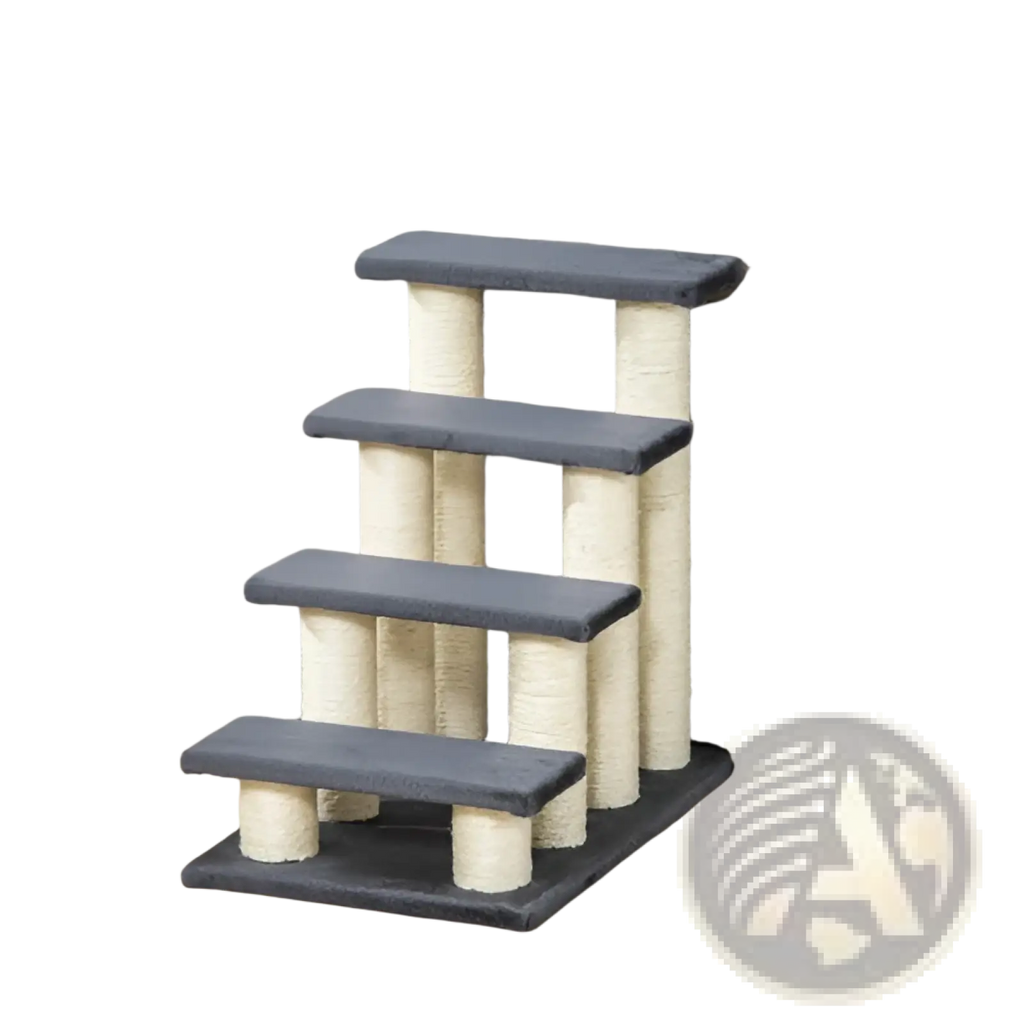 Gray cat stair climber with beige sisal scratching posts and sturdy base in pawhut 4-step cat stairs and scratching post
