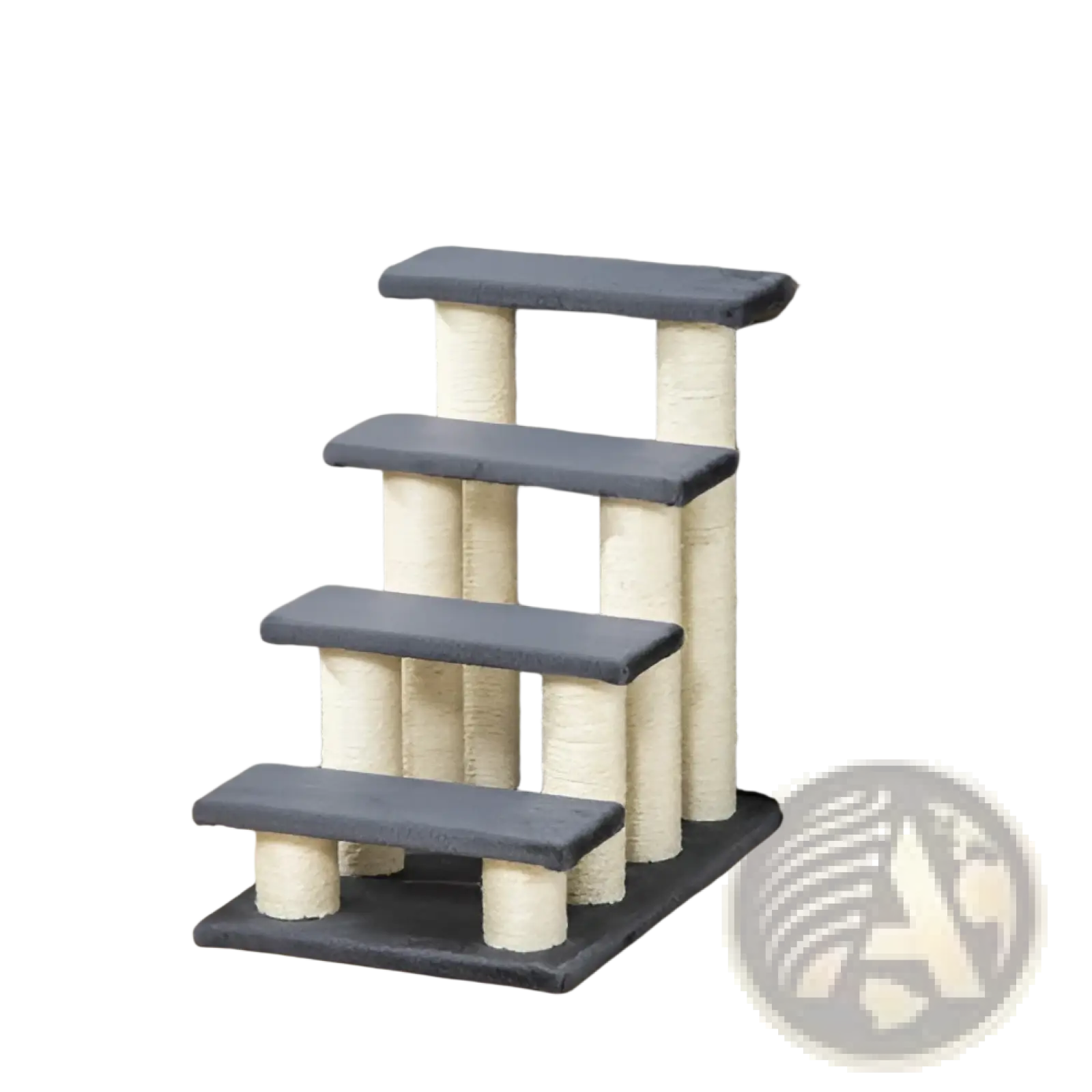 Gray cat stair climber with beige sisal scratching posts and sturdy base in pawhut 4-step cat stairs and scratching post