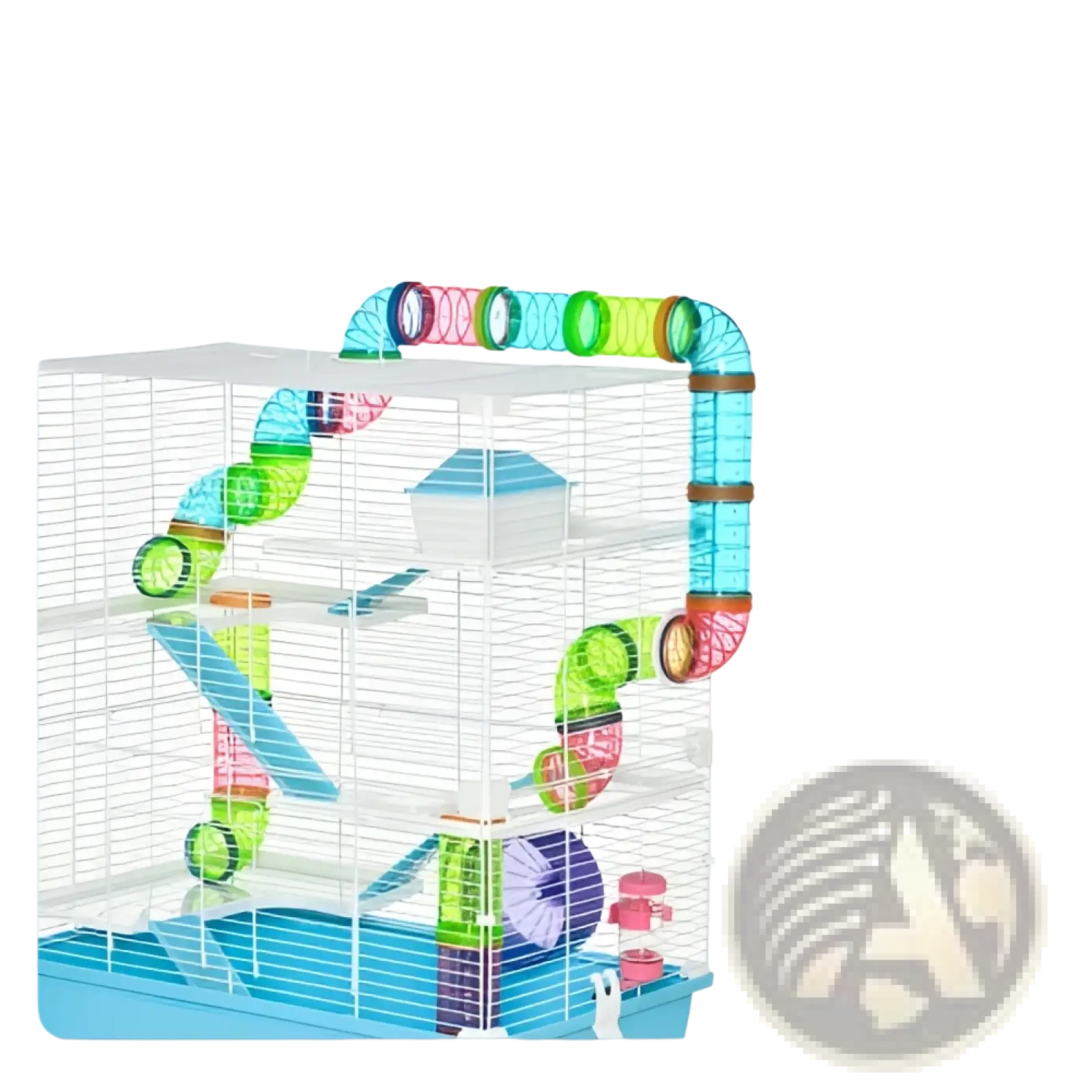 Pawhut 5 tier hamster cage with colorful transparent plastic interconnected tubes and a blue base activity center