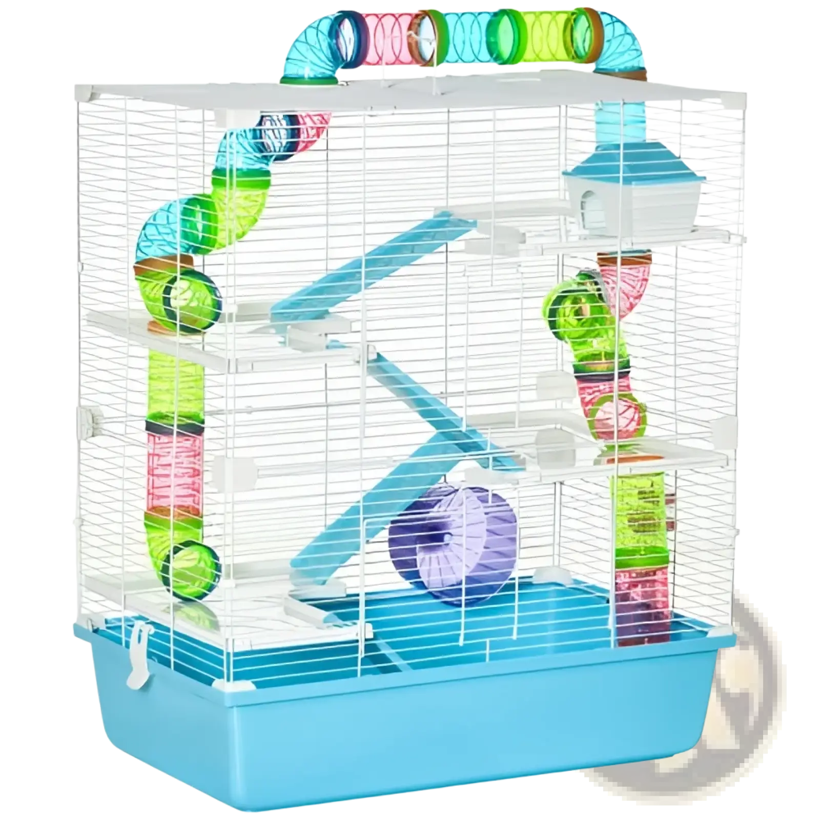 Colorful pawhut 5 tier hamster cage with transparent plastic tunnels and a blue base for small pets housing