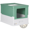 Pawhut enclosed cat litter box in two-tone green and white plastic with a clear glass window on the front