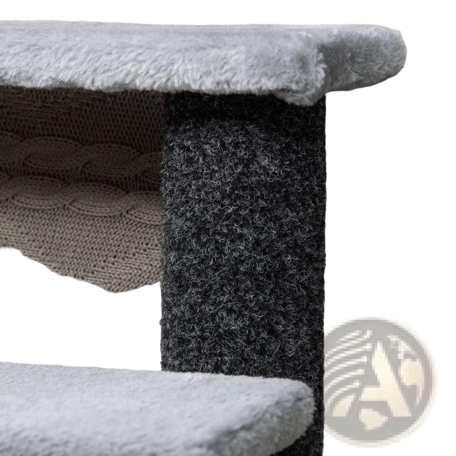 Pawhut gray four step cat tree with textured dark gray scratching posts and soft fuzzy plush platforms
