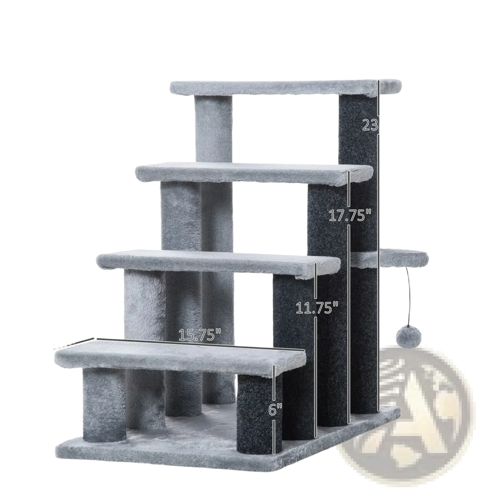 Pawhut gray four step cat tree with carpeted platforms and black scratching posts for multi-level climbing