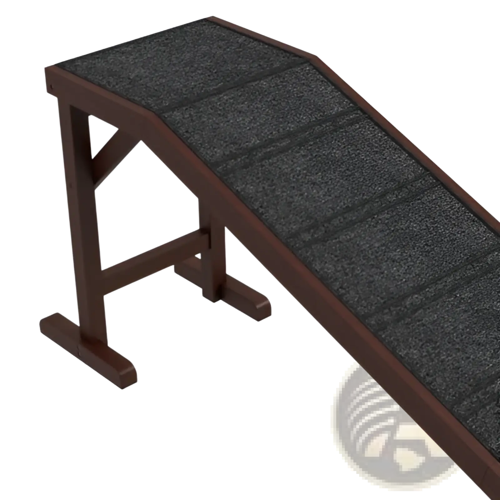 Dark brown wooden pet ramp with nonslip black carpeted surface for bed by pawhut