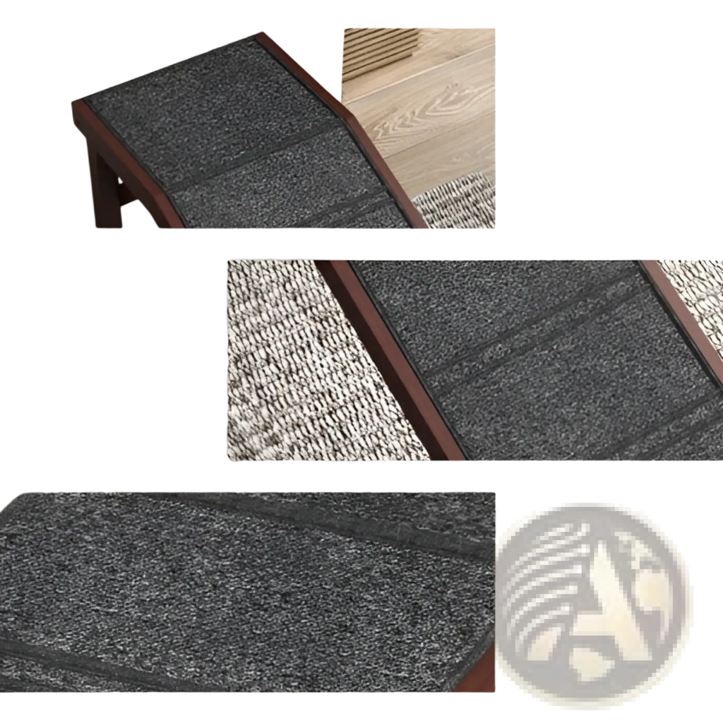 Dark gray anti-slip carpet ramp with wooden frame and soft polyester surface for pawhut wooden dog ramp for bed