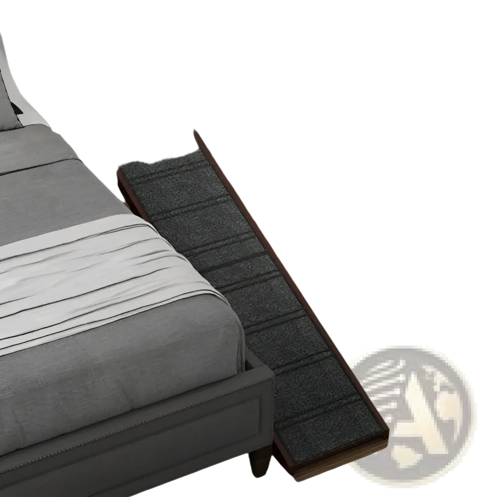 Dark gray textured nonslip carpet pet ramp with wooden frame for beds by Pawhut