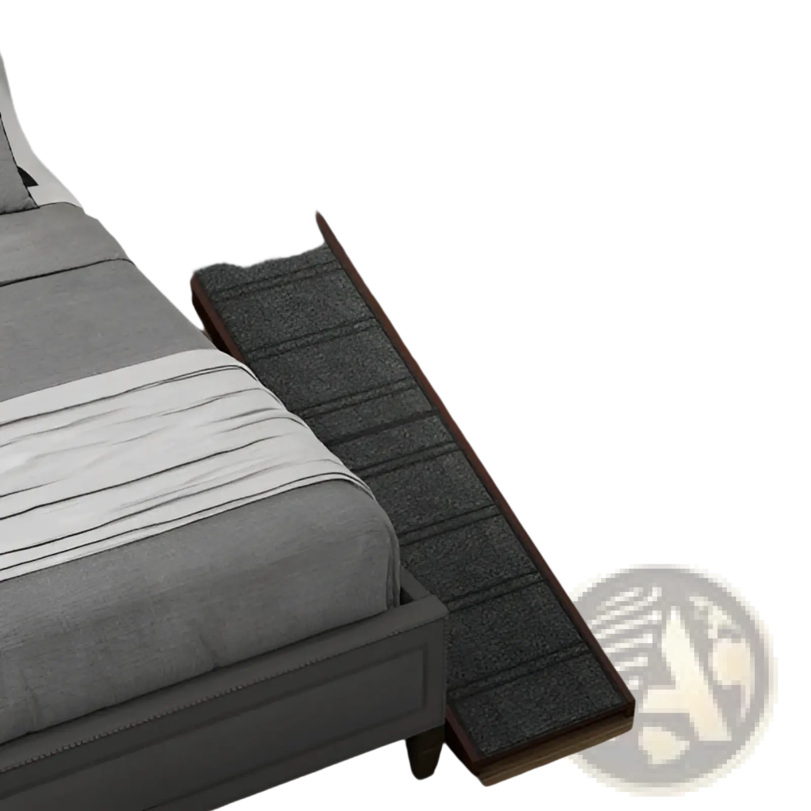 Dark gray textured nonslip carpet pet ramp with wooden frame for beds by Pawhut