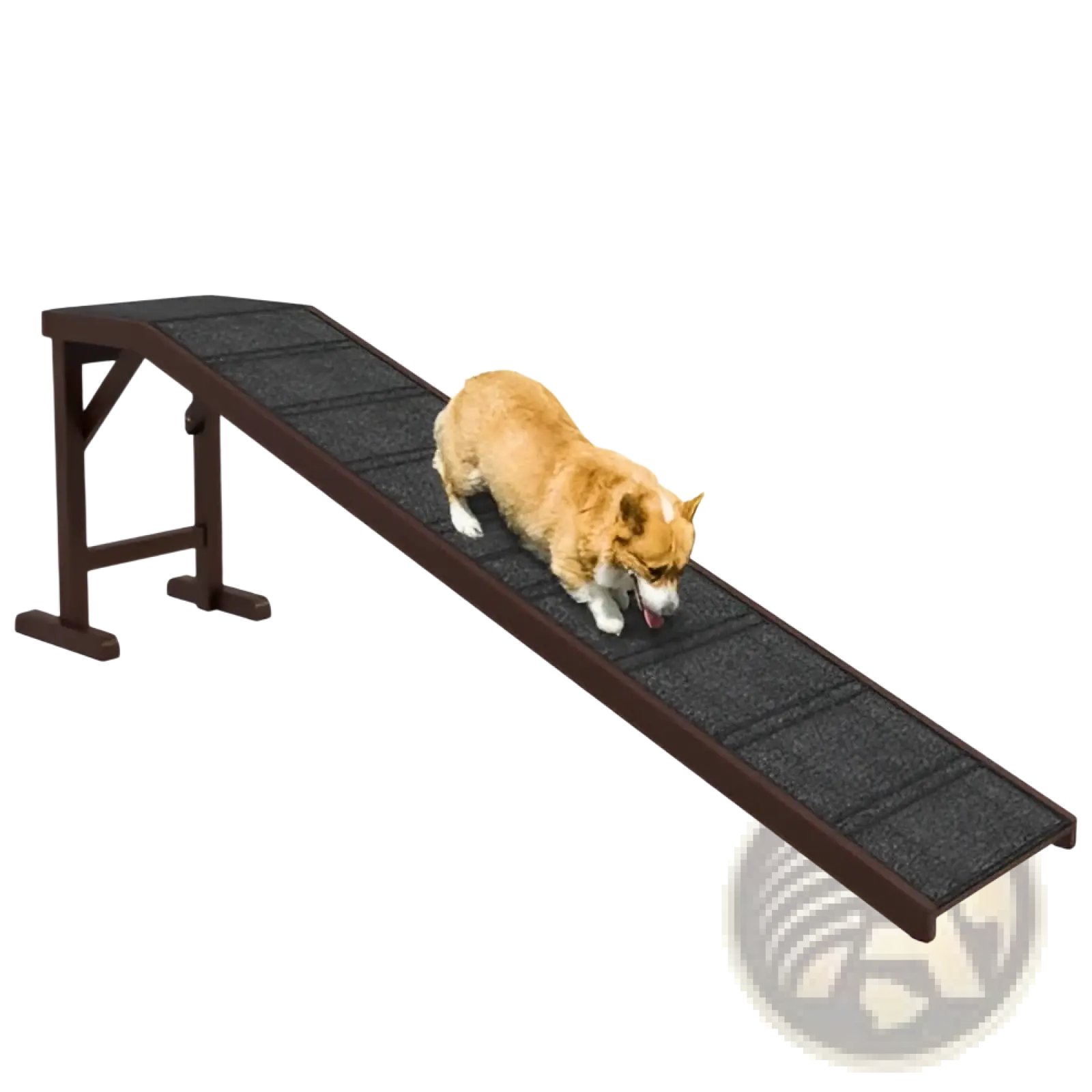 Brown wooden pawhut dog ramp for bed featuring a textured black nonslip carpet surface for secure use