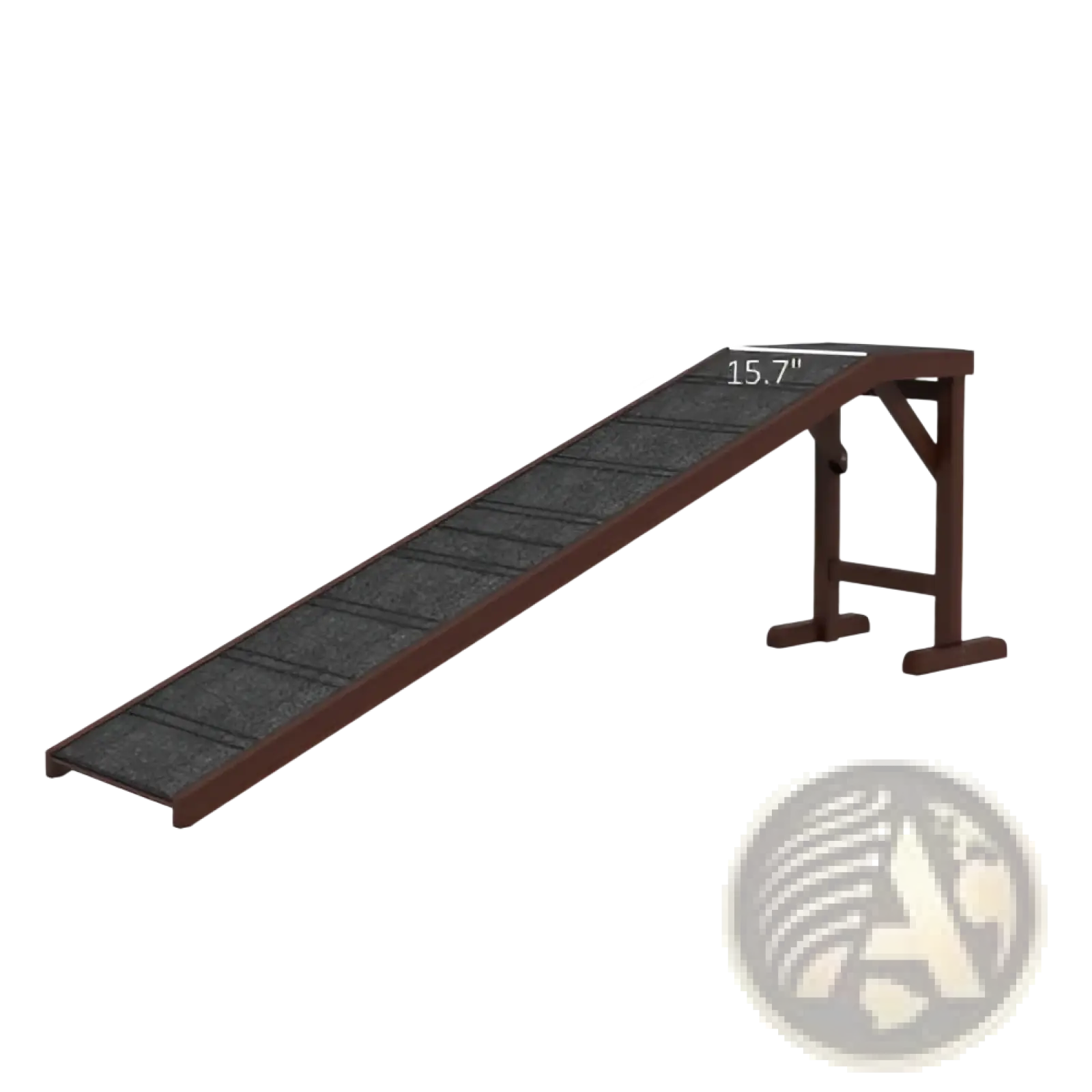 Brown wooden pawhut dog ramp with textured black nonslip carpet for bed access