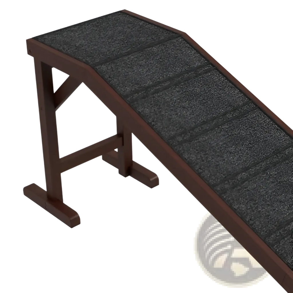 Dark brown wooden dog ramp with nonslip black carpeted surface by Pawhut for pet accessibility and safety