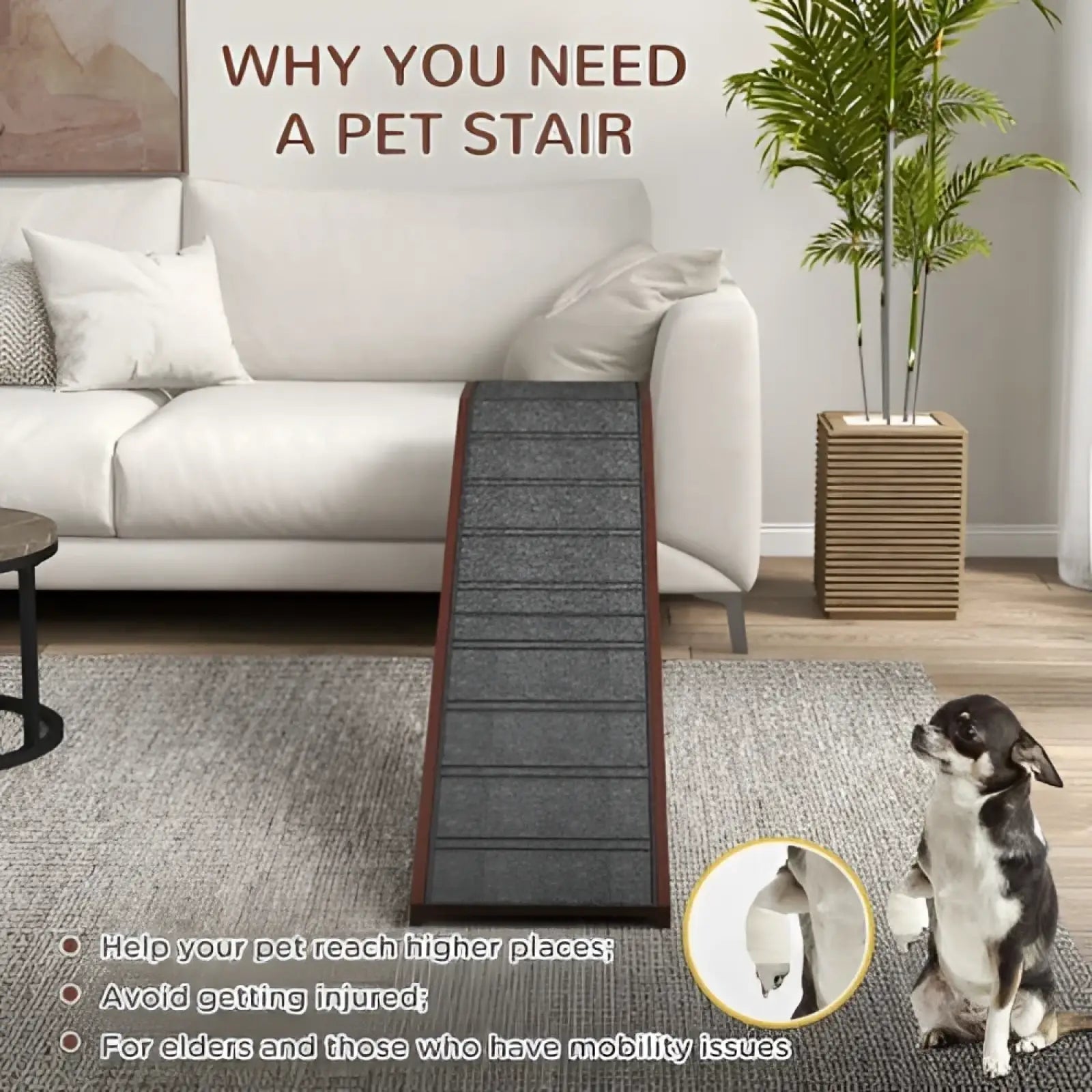 Pawhut wooden dog ramp with gray nonslip carpet and wooden frame for pet stair use