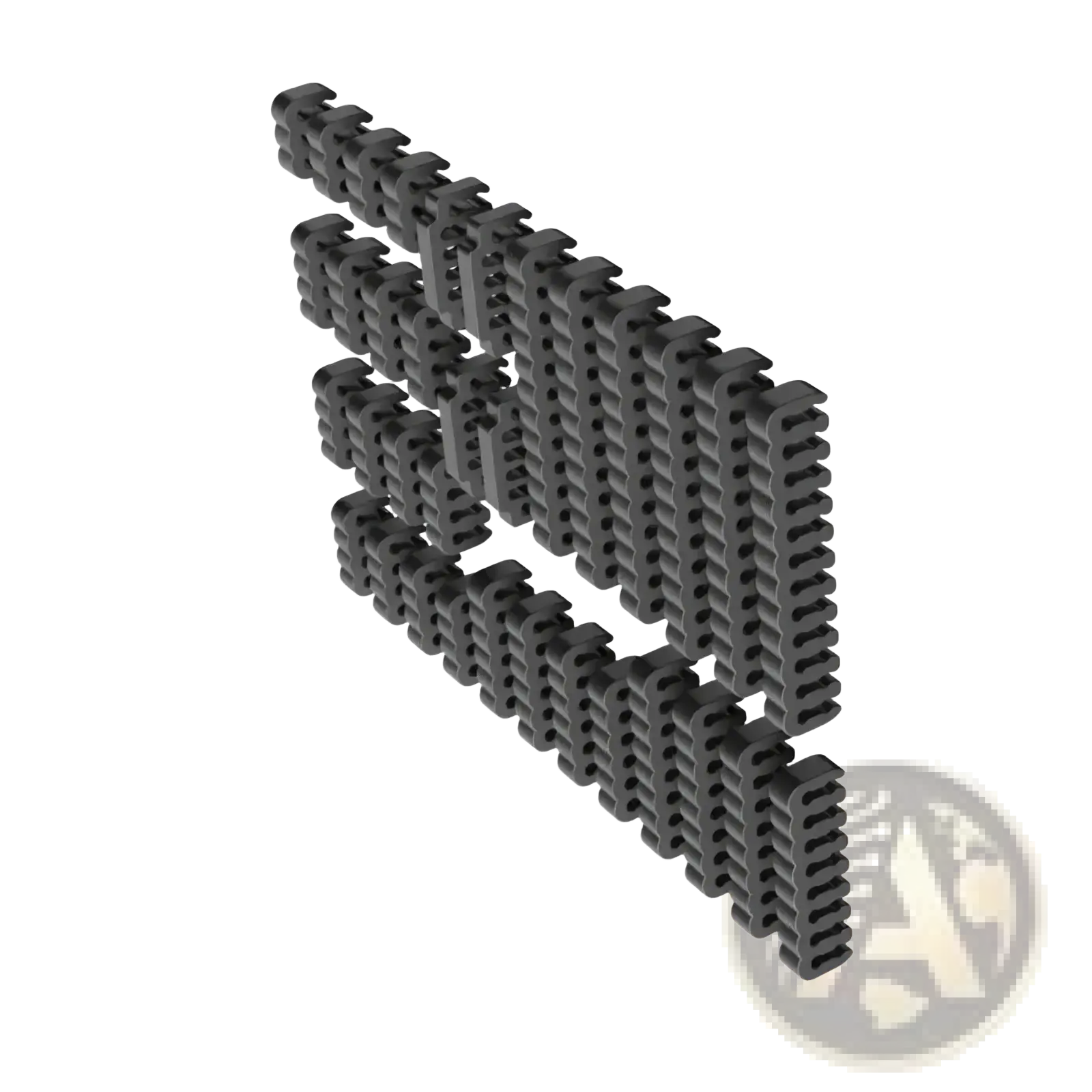 Black plastic interlocking modular wall panel system shown as part of pc cable comb set acrylic wire management tool