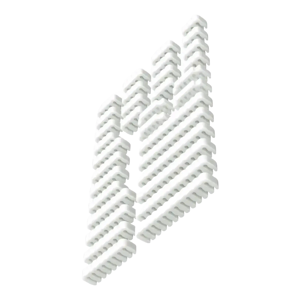 White plastic acrylic pc cable comb set with interlocking connector pieces for modular wire management structures