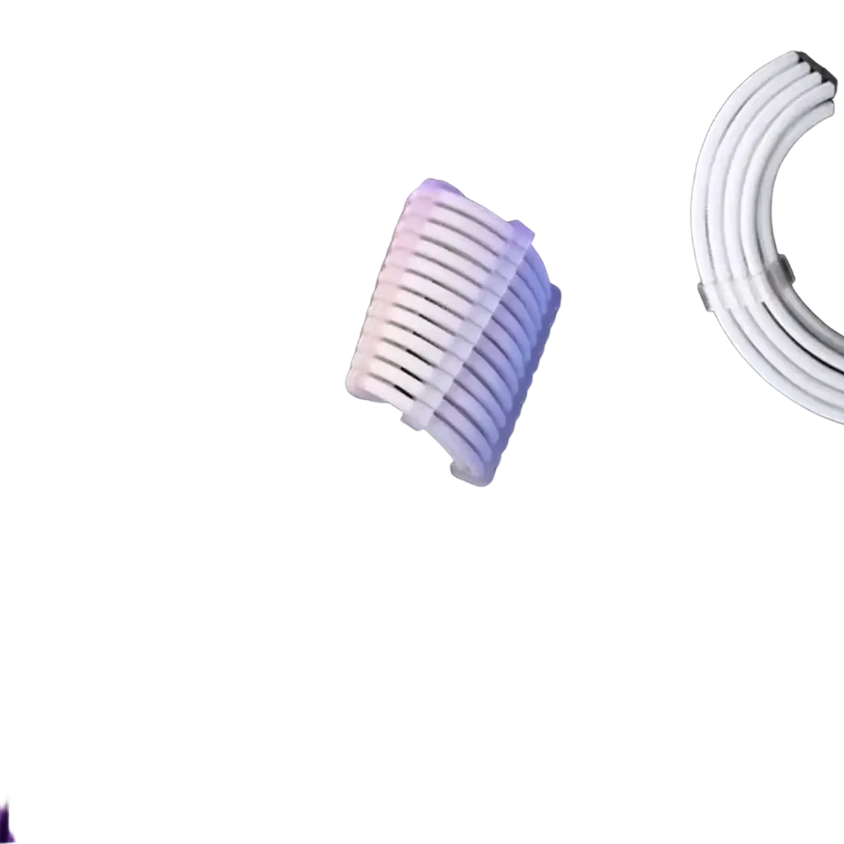 White ribbed cable tie securing a purple and white ram module on a motherboard in a pc cable comb set acrylic tool