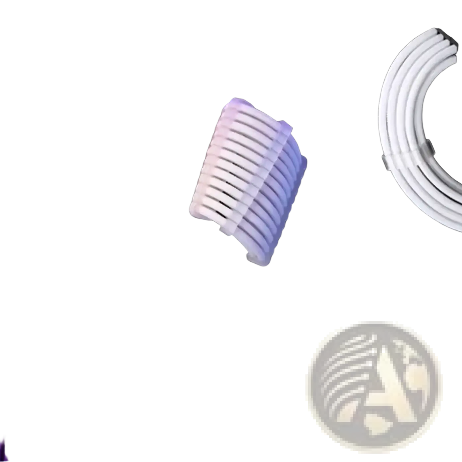 White ribbed cable tie securing a purple and white ram module on a motherboard in a pc cable comb set acrylic tool