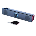 Pc soundbar bluetooth wireless usb desktop speaker in black and silver with blue-lit control knob and perforated grilles