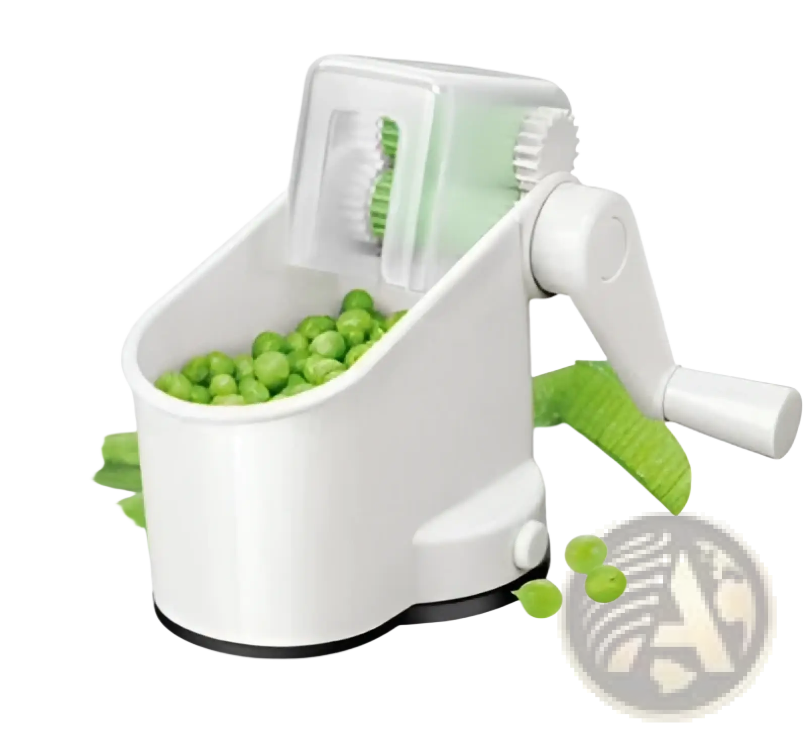 White plastic pea peeler manual hand crank vegetable sheller tool with transparent lid for peeling green peas