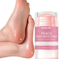 A pink peach moisturizing hand and foot care cream stick in a clear tube with a matching pink barubt label 72g